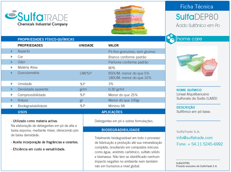 Detergente em p para lavar roupas. SulfaDEP80