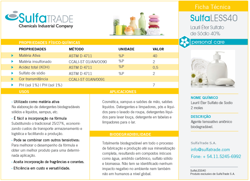Detergentes e limpadores, ps e lquidos para o lavado de roupa, detergentes lquidos para lavar loua elimpadores para o lar. SulfaLESS40