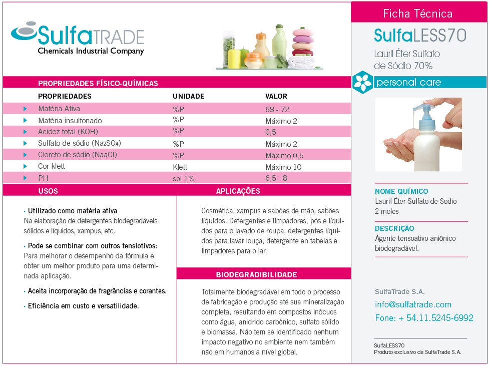 Cosmtica, xampus e sabes de mo, sabes lquidos.SulfaLESS70
