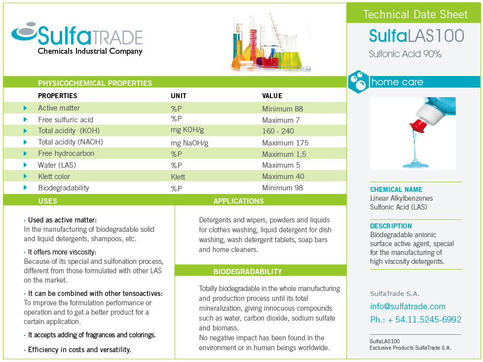 Liquid detergent for dish washing. SulfaLAS100